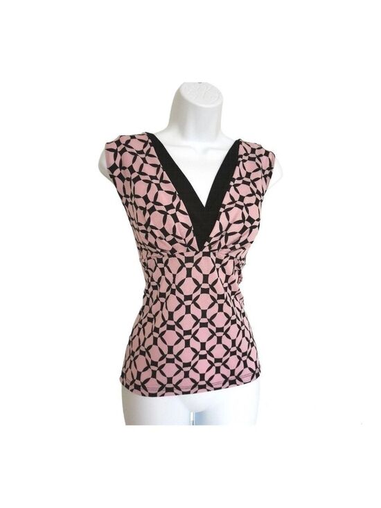 Laura Tops - Laura top geometric pink black sleeveless V neck
